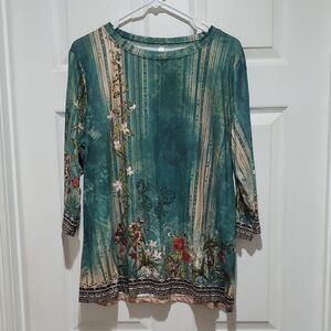 NWOT Floral Teal Women's Top With Kimono
